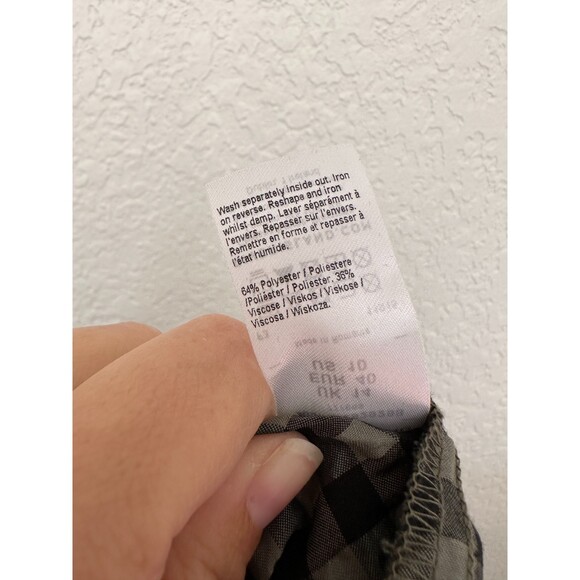 River Island Long Sleeve Tiered Black Green Gingham Button Down Mini Dress Sz 14 - Picture 8 of 9